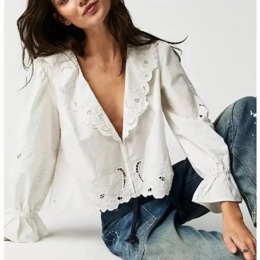 Free People Maisie Cutwork Top Blouse White Size Medium